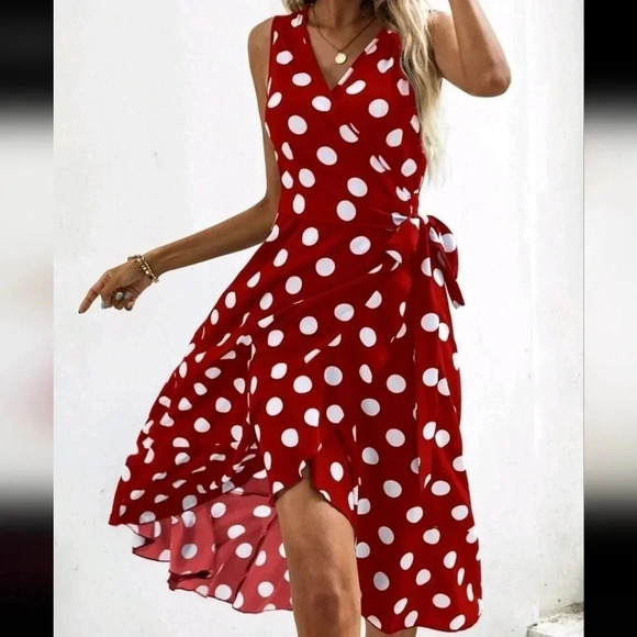 Polka Dot Knot Side Wrap Dress - Picture 4 of 6